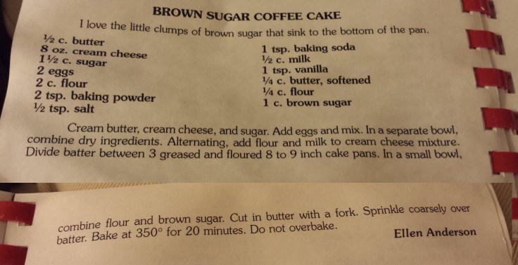 Brown Sugar Coffee Cake from the Normandy Cookbook.
